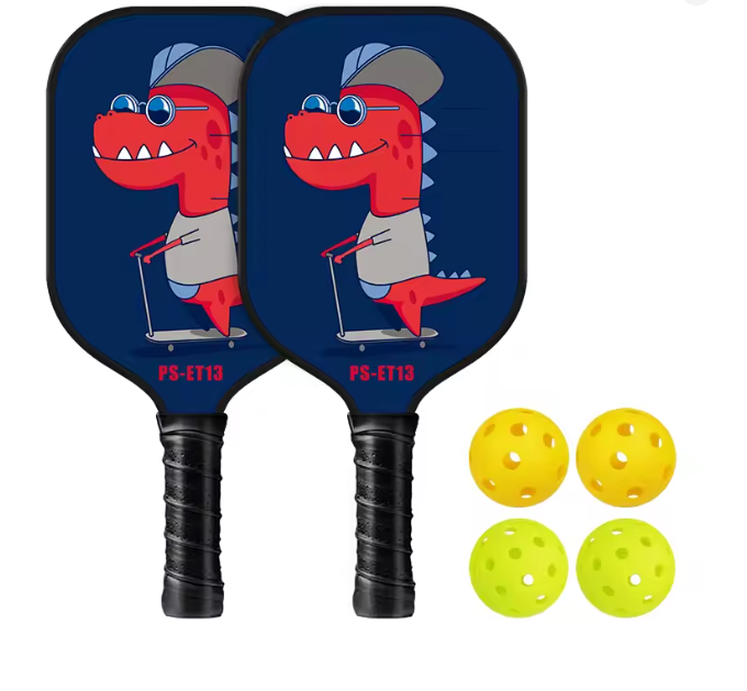 Kids Pickle "Red Dino" - comes with 1 paddle with 2 balls, or set of 2 paddles with 4 balls