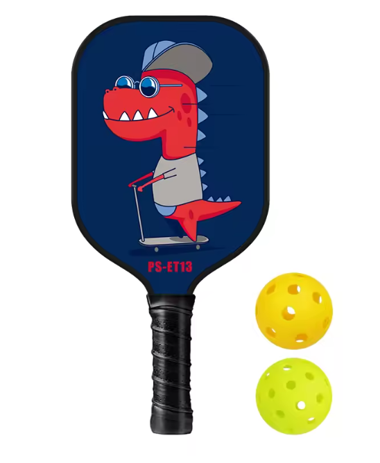 Kids Pickle "Red Dino" - comes with 1 paddle with 2 balls, or set of 2 paddles with 4 balls