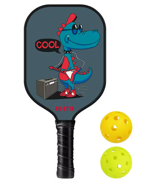 Kids Pickle "Blue Dino" - comes with 1 paddle with 2 balls, OR set of 2 paddles with 4 balls