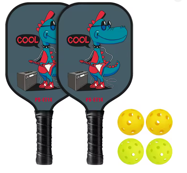 Kids Pickle "Blue Dino" - comes with 1 paddle with 2 balls, OR set of 2 paddles with 4 balls