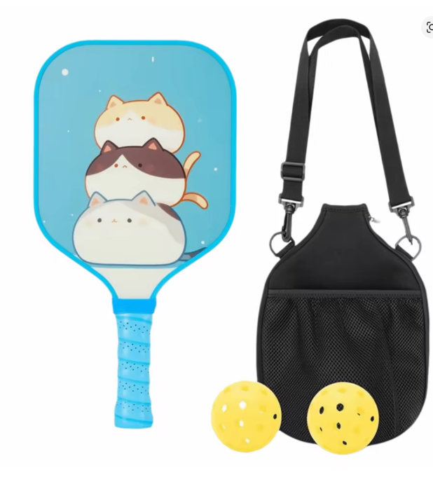 PickleClassic Kids set - "Chubby Kittens" - 2 balls, paddle and bag included